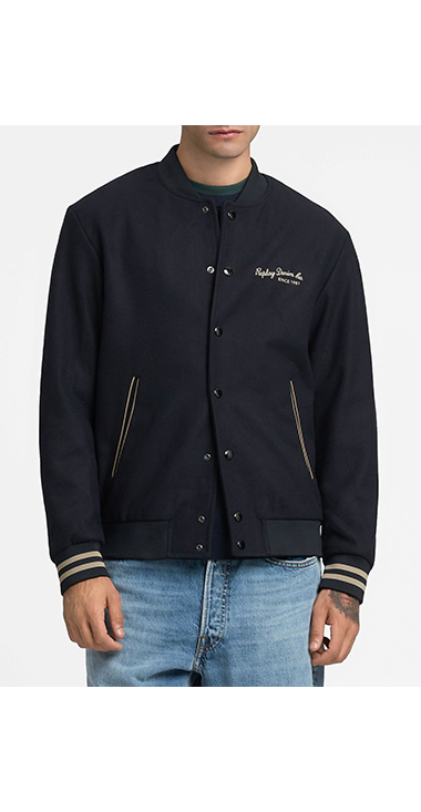 ウールブレンド バーシティ ボンバージャケット